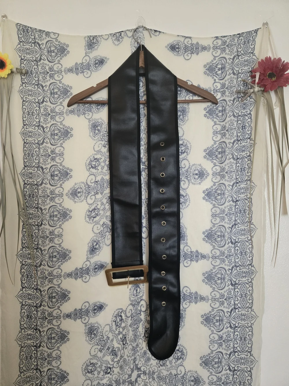 4/$15 Pirate Costume Black Unisex Leather Wide Belt W Big Buckle 66